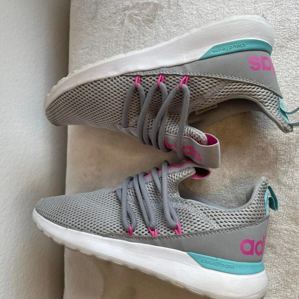 Adidas Cloudfoam Pure 2.0 Kids Grey Pink Teal Running Shoes FY7206 Size 5.5Y